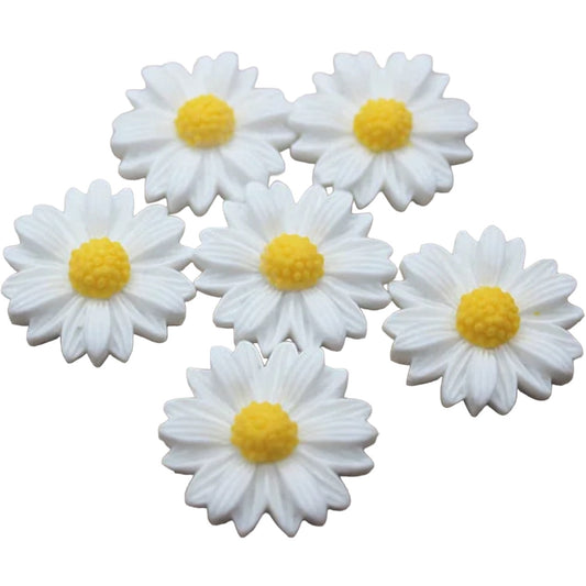 26mm White Daisy Flower, Glue on, Resin Gem, Sold in Pairs