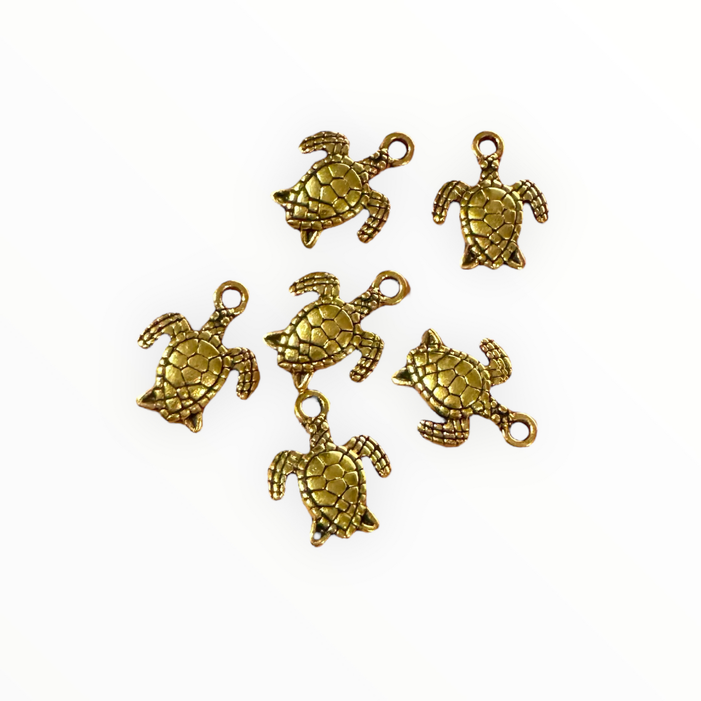 Tortue de mer en alliage de style tibétain, or antique, 6 pièces