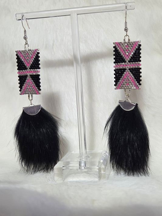 Pink and Black Arrowhead with Rabbit Tassles