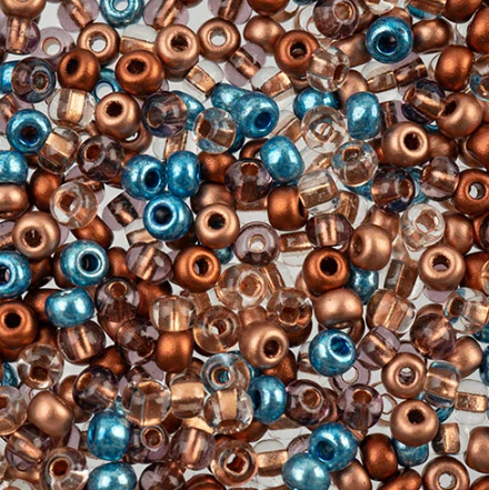 6/0 Preciosa Seed Beads Rusty and Blue Mix, 22g Vial